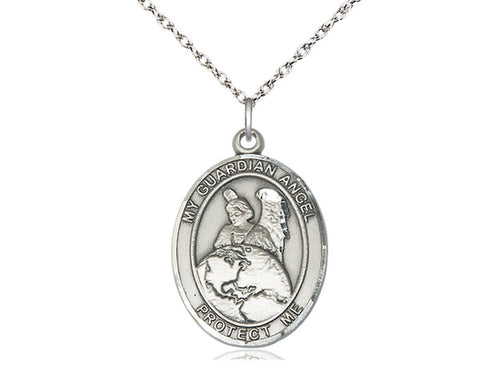 Sterling Silver Guardian Angel Protector Pendant on a Sterling Silver Chain