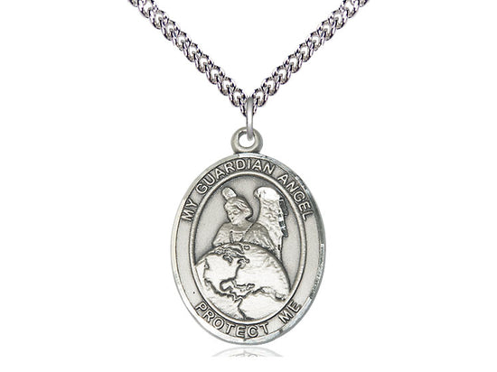 Colgante de protector de ángel guardián de plata esterlina en una cadena de plata esterlina