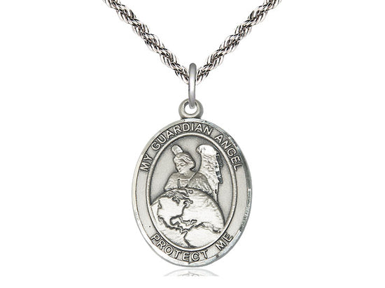 Colgante de protector de ángel guardián de plata esterlina en una cadena de plata esterlina