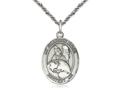 Sterling Silver Guardian Angel Protector Pendant on a Sterling Silver Chain