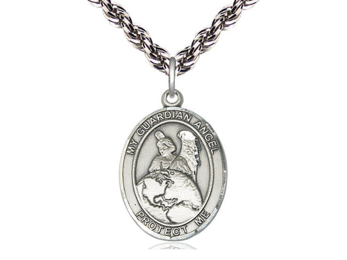 Sterling Silver Guardian Angel Protector Pendant on a Sterling Silver Chain