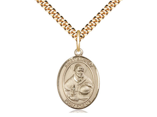 ST Albert llena de oro de 14kt El gran colgante en una cadena de acera pesada de una placa de oro de 24 pulgadas.