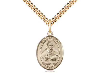 ST Albert llena de oro de 14kt El gran colgante en una cadena de acera pesada de una placa de oro de 24 pulgadas.