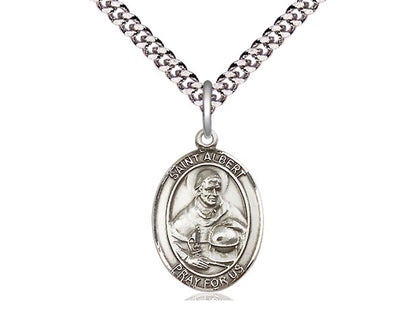 Sterling Silver St Albert the Great Pendant on a 24 inch Light Rhodium Heavy Curb Chain.
