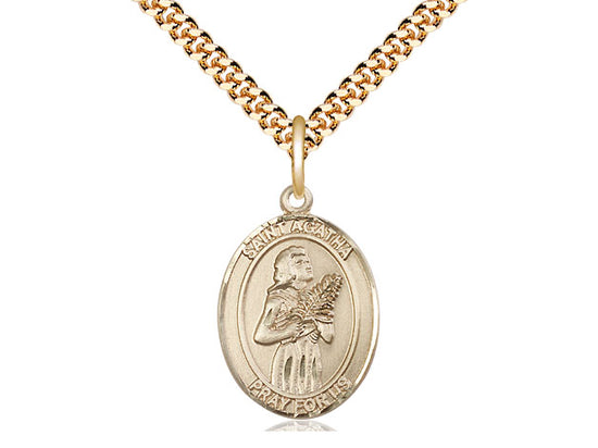 14kt Gold Filled St Agatha Pendant on a 24 inch Gold Plate Heavy Curb Chain