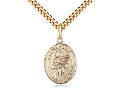 14kt Gold Filled St Agatha Pendant on a 24 inch Gold Plate Heavy Curb Chain