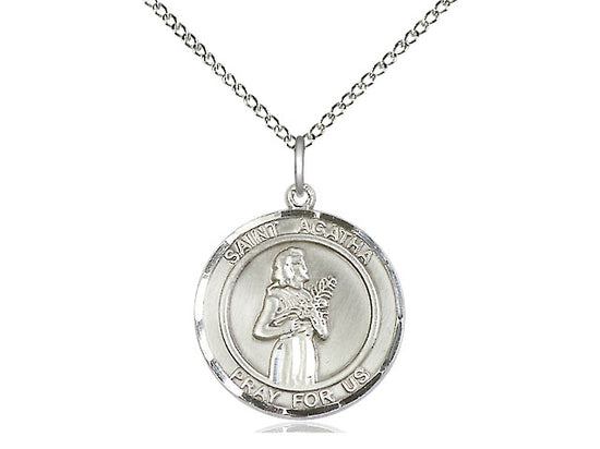 Colgante de plata esterlina St Agatha en una cadena de acera de luz de plata esterlina de 18 pulgadas.