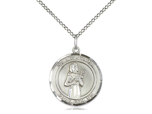 Colgante de plata esterlina St Agatha en una cadena de acera de luz de plata esterlina de 18 pulgadas.