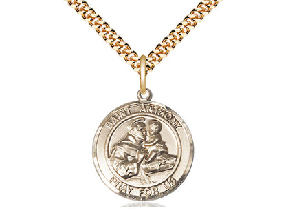 14kt Gold Filled St Anthony Pendant on a 24 inch Gold Plate Heavy Curb Chain.