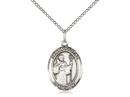 Sterling Silver St Augustine Pendant on a 24 inch Light Rhodium Heavy Curb Chain