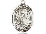 Sterling Silver St. Therese of Lisieux Oval Pendant 3/4"