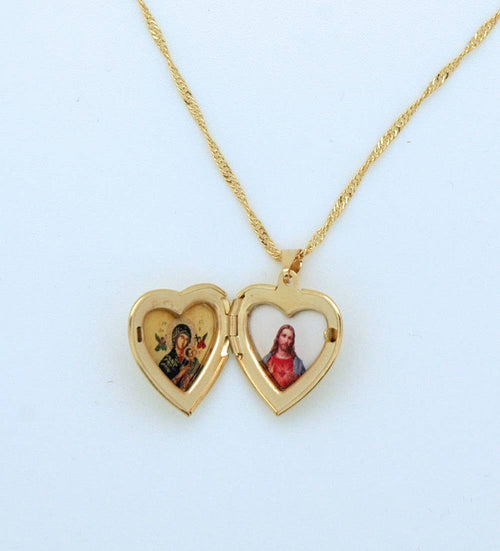 Gold Plated Brazilian Locket Pendant with Mary and Jesus