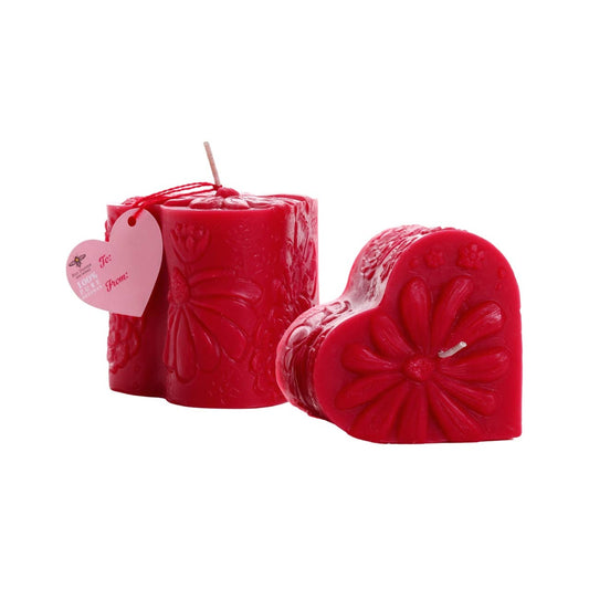 Heart Pillar Candle – 100% Pure Beeswax – Red – 3"x3"