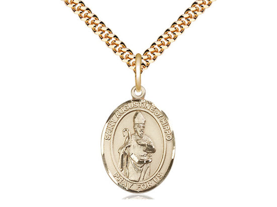 14kt Gold Filled St Augustine of Hippo Pendant on a 24 inch Gold Plate Heavy Curb Chain.