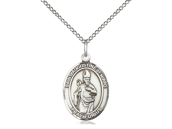 Sterling Silver St Augustine of Hippo Pendant on a 24 inch Light Rhodium Heavy Curb Chain