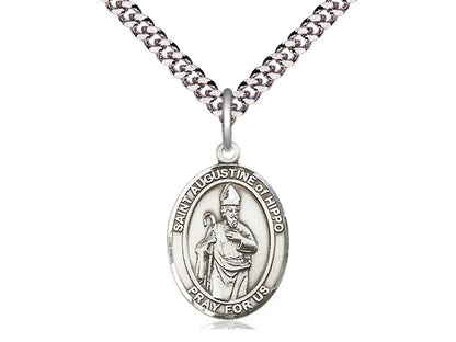 Sterling Silver St Augustine of Hippo Pendant on a 24 inch Light Rhodium Heavy Curb Chain