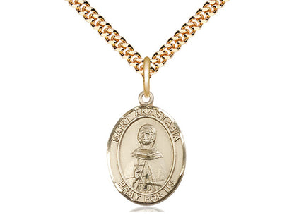 14kt Gold Filled St Anastasia Pendant on a 24 inch Gold Plate Heavy Curb Chain.  Medal Size