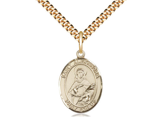 14kt Gold Filled St. Alexandra Pendant on a 24 inch Gold Plate Heavy Curb Chain