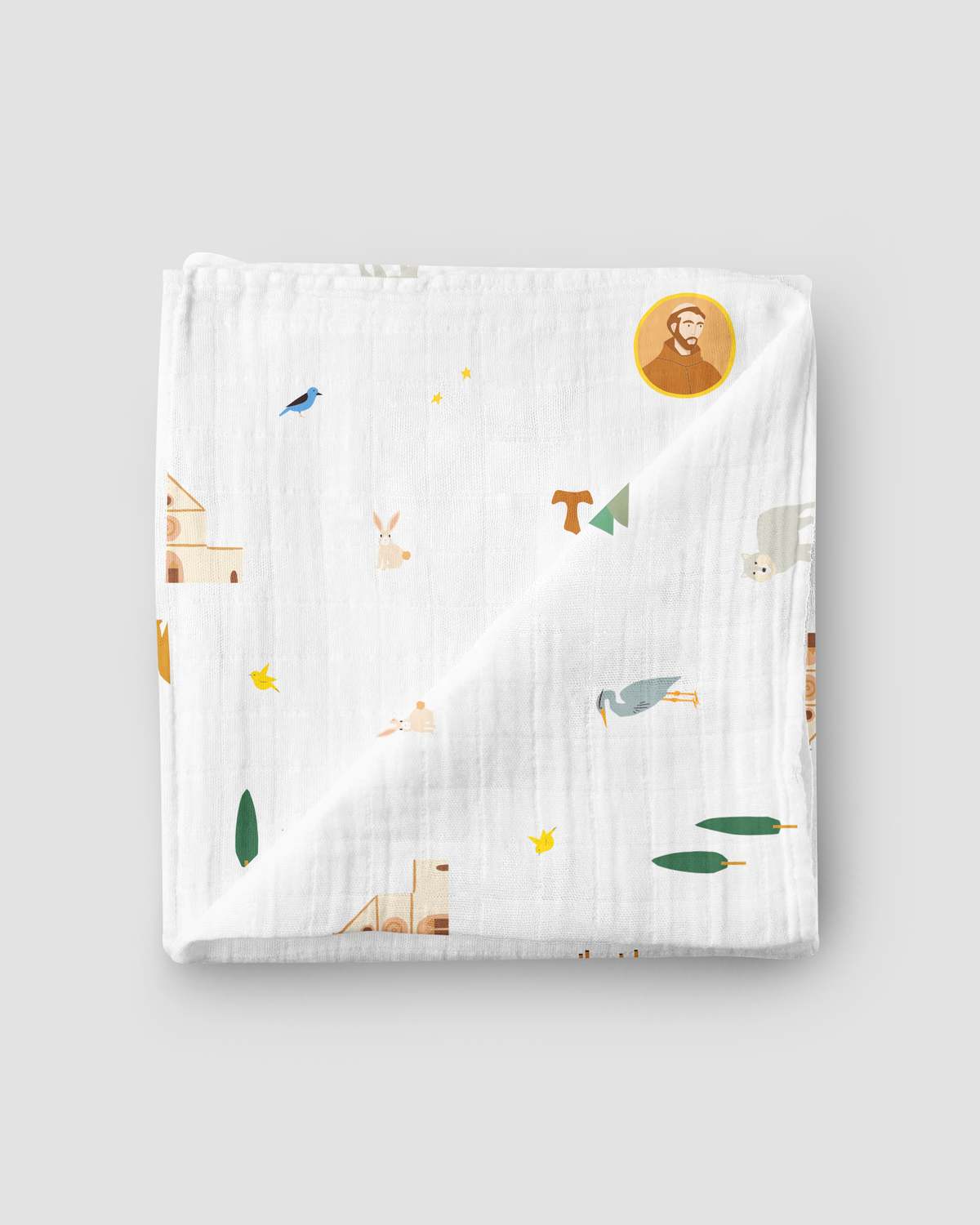 Saint Francis Muslin Swaddle Baby Blanket: Saint Francis