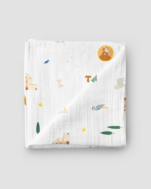 Saint Francis Muslin Swaddle Baby Blanket: Saint Francis