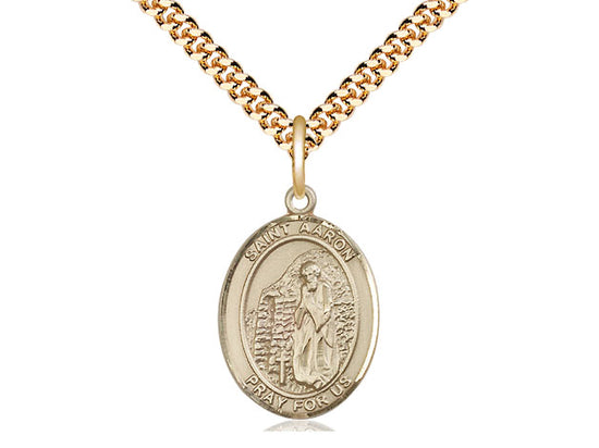 14kt Gold Filled St. Aaron Pendant on a 24 inch Gold Plate Heavy Curb Chain