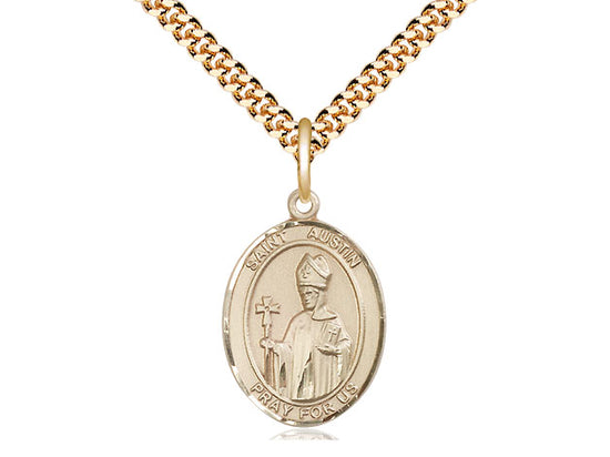 14kt Gold Filled St. Austin Pendant on a 24 inch Gold Plate Heavy Curb Chain