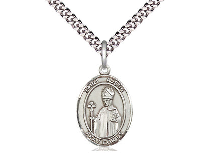 Sterling Silver St. Austin Pendant on a 24 inch Light Rhodium Heavy Curb Chain