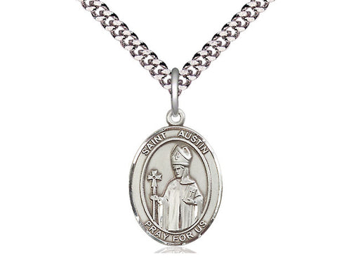 Colgante Sterling Silver St Austin en una cadena de acera pesada de rodio ligero de 24 pulgadas.