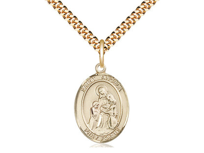 14kt Gold Filled St Angela Merici Pendant on a 24 inch Gold Plate Heavy Curb Chain.
