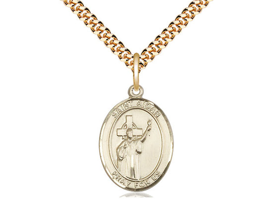 14kt Gold Filled St. Aidan of Lindesfarne Pendant on a 24 inch Gold Plate Heavy Curb Chain