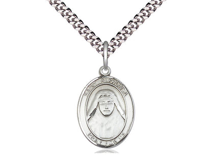Sterling Silver St. Alphonsa Pendant on a 24 inch Light Rhodium Heavy Curb Chain