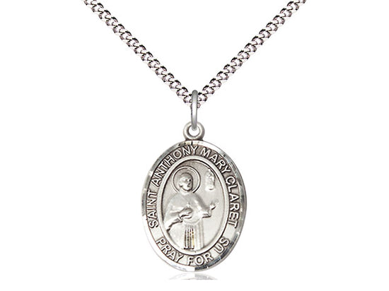 Sterling Silver St Anthony Mary Claret Claret en una cadena de acera pesada de rodio de 24 pulgadas.