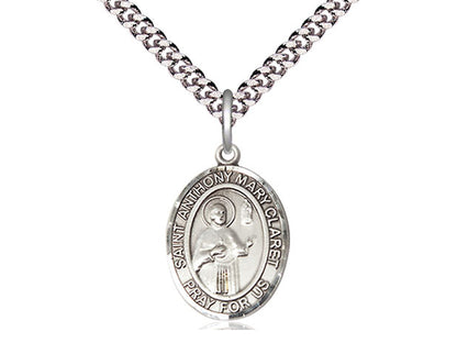 Sterling Silver St Anthony Mary Claret Claret en una cadena de acera pesada de rodio de 24 pulgadas.
