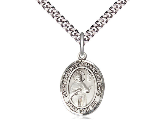 Sterling Silver St Anthony Mary Claret Claret en una cadena de acera pesada de rodio de 24 pulgadas.