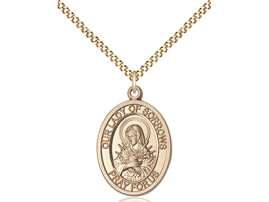 Our Lady of Sorrows Gold Filled Oval Medal 3/4"
