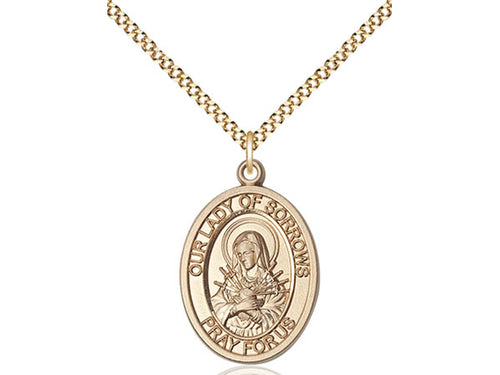Our Lady of Sorrows Gold Filled Oval Medal 3/4"