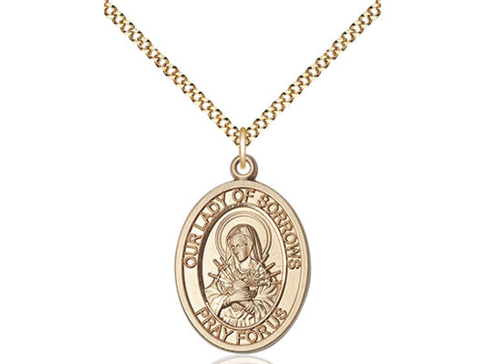 Our Lady of Sorrows Gold Filled Oval Medal 3/4"