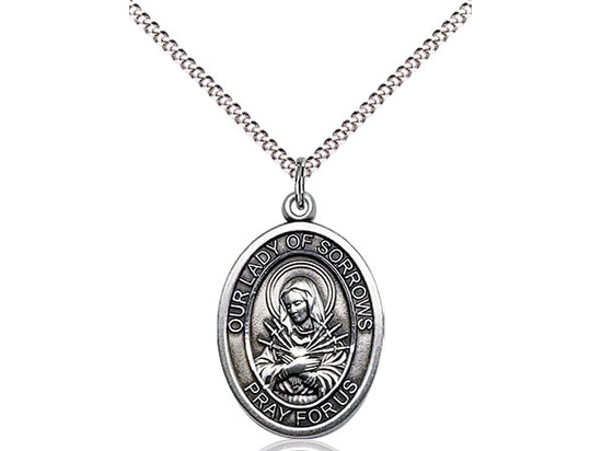 Our Lady of Sorrows Sterling Silver Oval Medal 3/4"