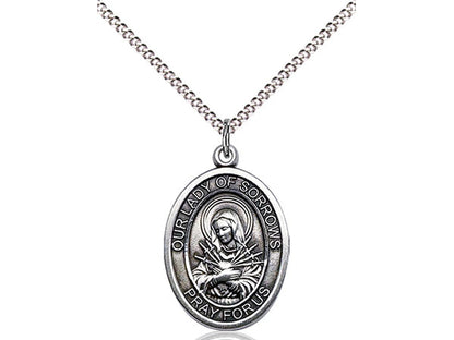 Our Lady of Sorrows Sterling Silver Oval Medal 3/4"