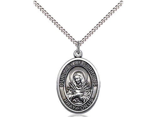 Our Lady of Sorrows Sterling Silver Oval Medal 3/4"