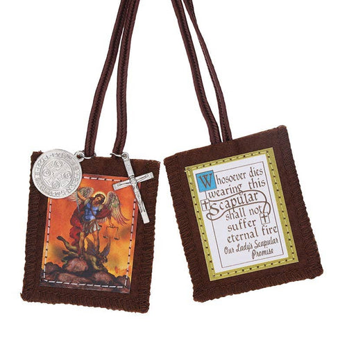 Michael Adams Brown Scapular - Saint Michael: 1" W x 2" H  x 24"L