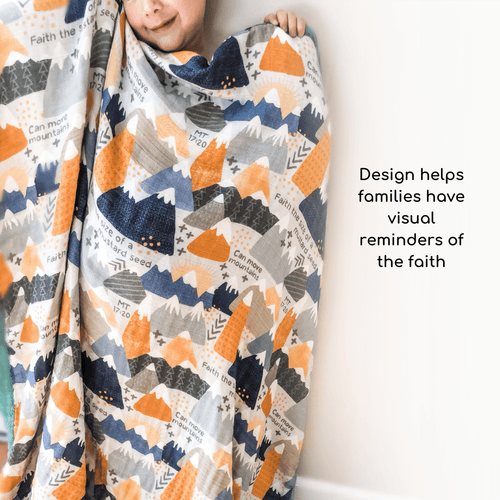 Catholic Luxury Double Sided Muslin Blanket - Faith Moves Mountains