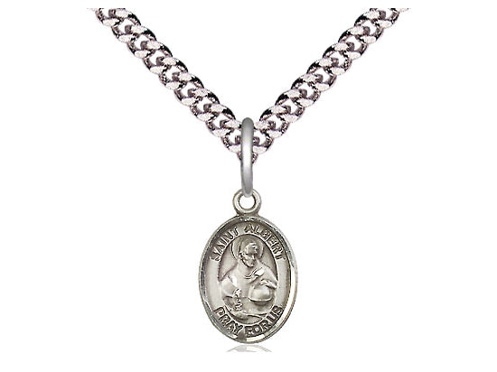 Sterling Silver St Albert the Great Pendant on a 24 inch Light Rhodium Heavy Curb Chain.