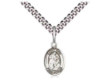 Sterling Silver St Ann Pendant on a 24 inch Light Rhodium Heavy Curb Chain.