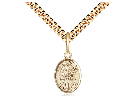 14kt Gold Filled St Agatha Pendant on a 24 inch Gold Plate Heavy Curb Chain