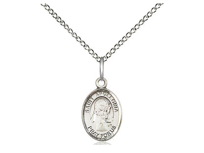 Sterling silver St. Apollonia pendant with detailed engraving on 24-inch light rhodium heavy curb chain