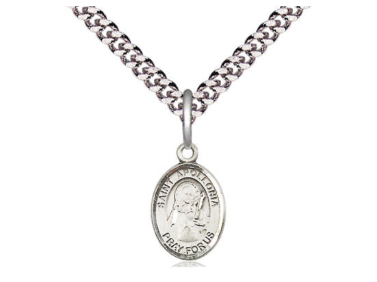 Colgante de plata esterling st apolonia en una cadena de acera pesada de rodio de rodio de 24 pulgadas.
