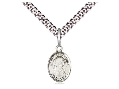 Colgante de plata esterling st apolonia en una cadena de acera pesada de rodio de rodio de 24 pulgadas.