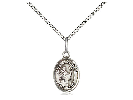 Sterling Silver St Augustine Pendant on a 24 inch Light Rhodium Heavy Curb Chain