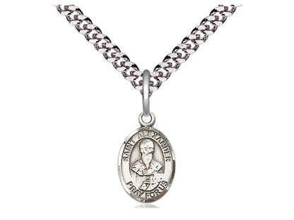 Sterling Silver St Alexander Sauli colgante en una cadena de acera pesada de Rhodium de 24 pulgadas.